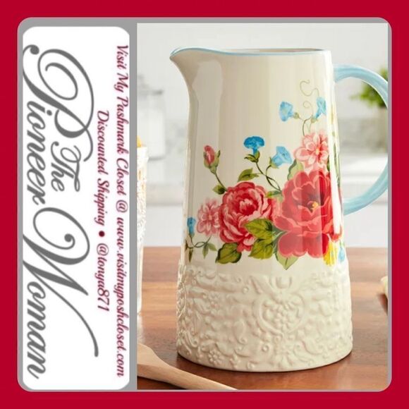 🦋 New Pioneer Woman Sweet Rose Serving Ceramic Pitcher - Picture 1 of 9